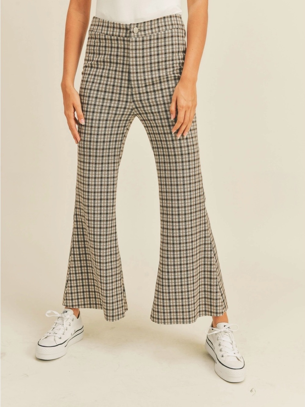 MIOU MUSE Plaid Flare Pants - Taupe Mix NEVER WORN